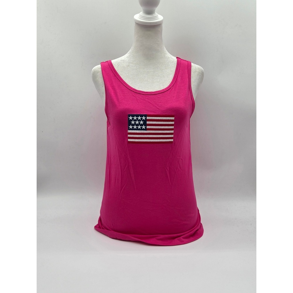 Zenana Women's M Hot Pink American Flag Tank Top Cotton Stretch 101-555